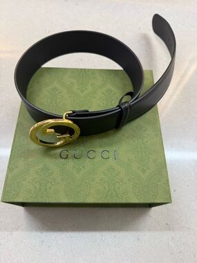 ✨ MINT Gucci Blondie Black Leather Belt | Gold Round G Buckle | 75/30